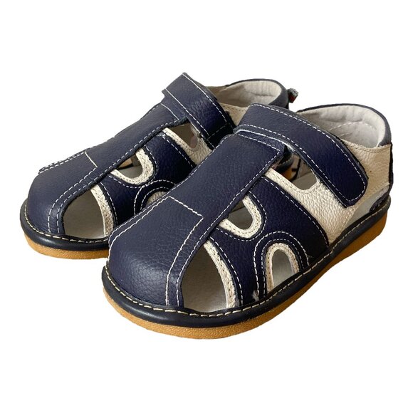 NEW ⭐️ Squeaky Navy/Cream Close-Toed Sandal - Toddler Sizes 9 and 10 - Picture 1 of 4